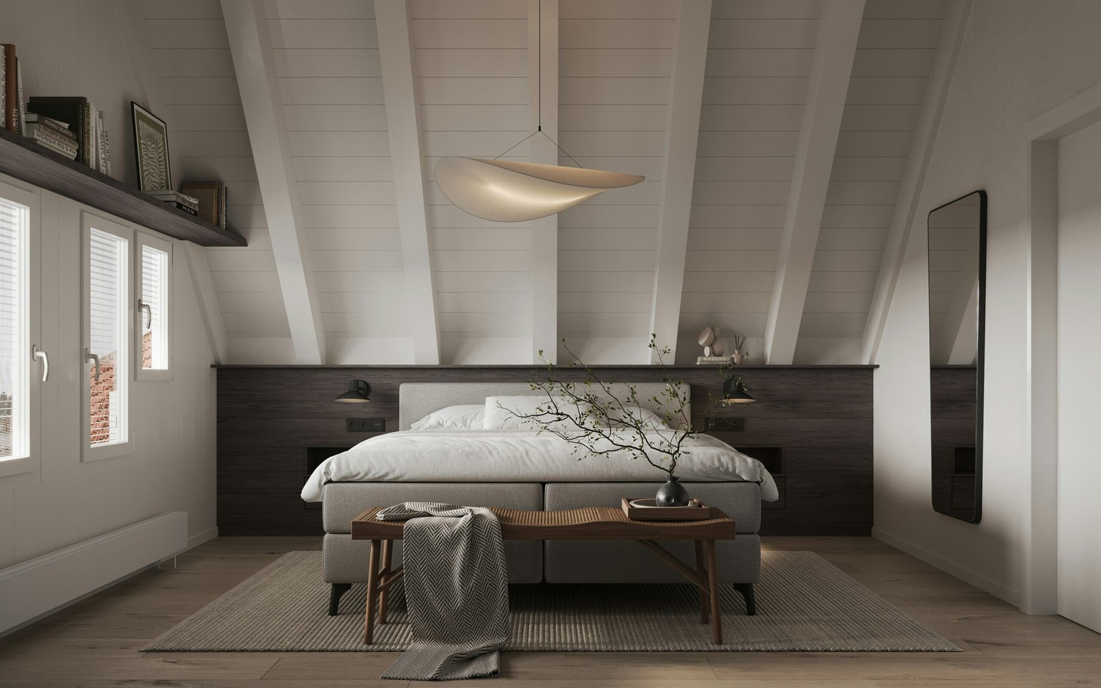 Schlafzimmer mit ruhiger Atmosphäre bei trockener Winterluft.